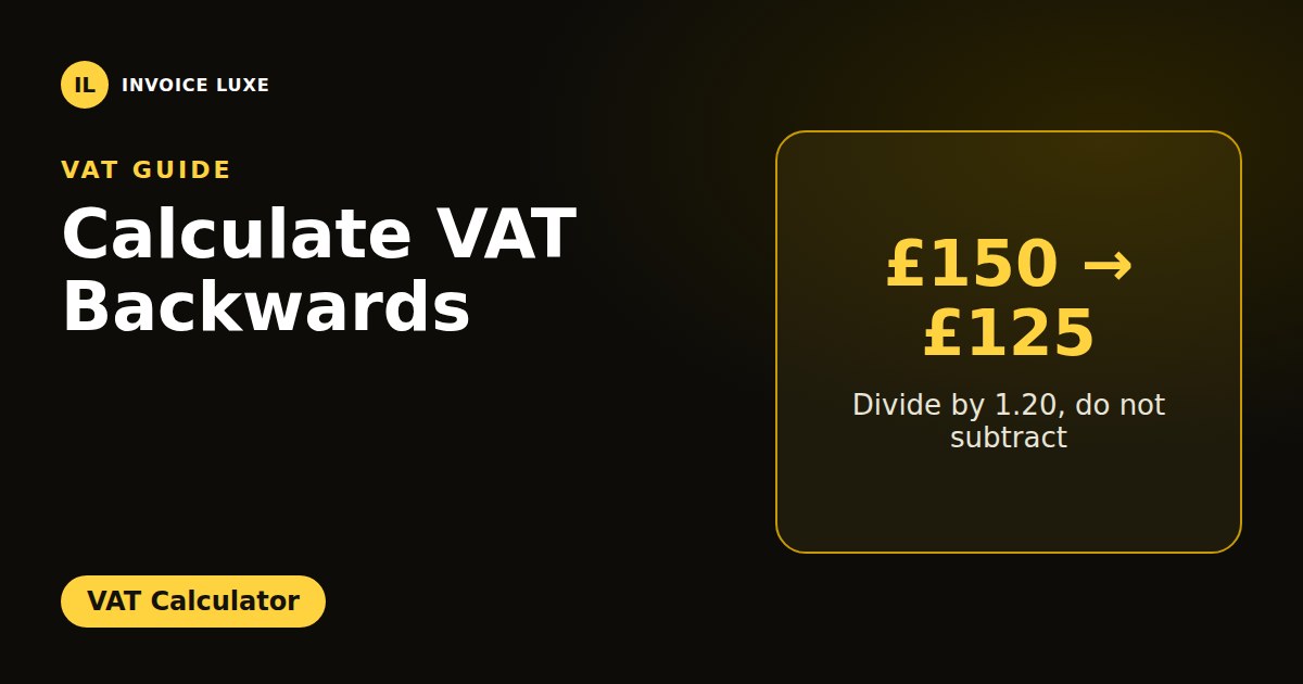 Reverse VAT: divide the gross price by 1.20 to get the net price, example £150 gross is £125 net plus £25 VAT