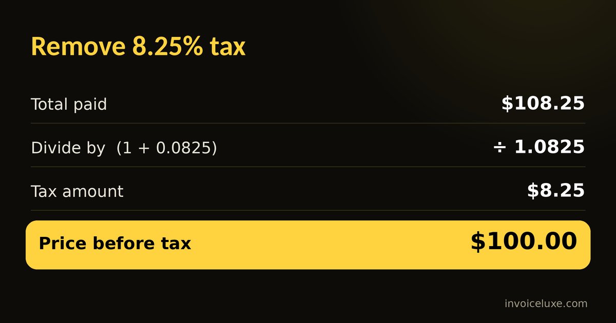 Example: $108.25 at 8.25% tax was $100.00 before tax